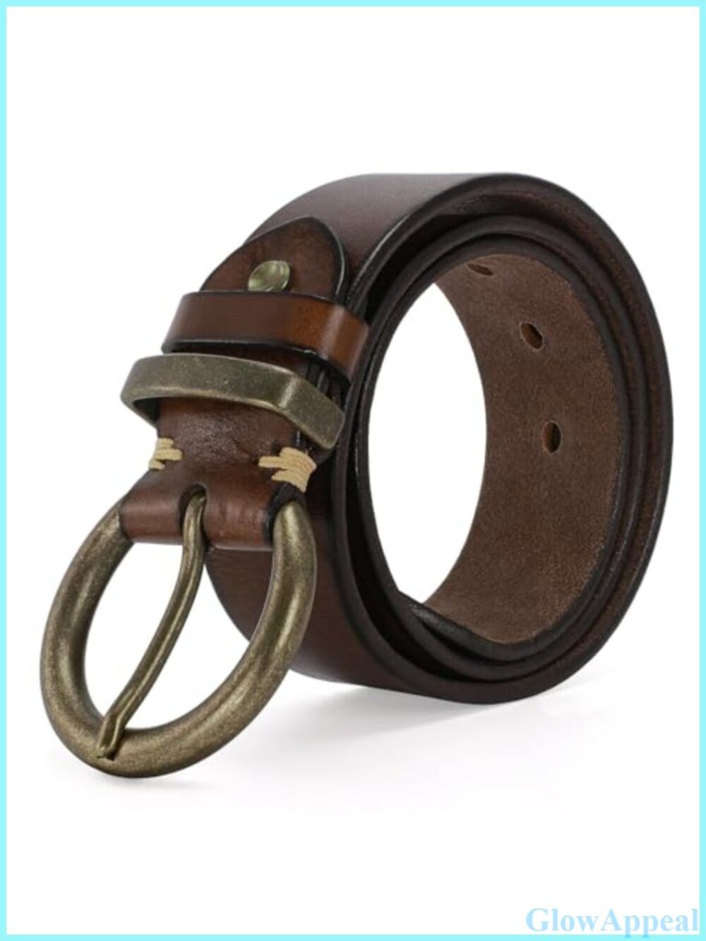 1.5" Wide Leather Belt Large Brass Buckle Vintage Western Style